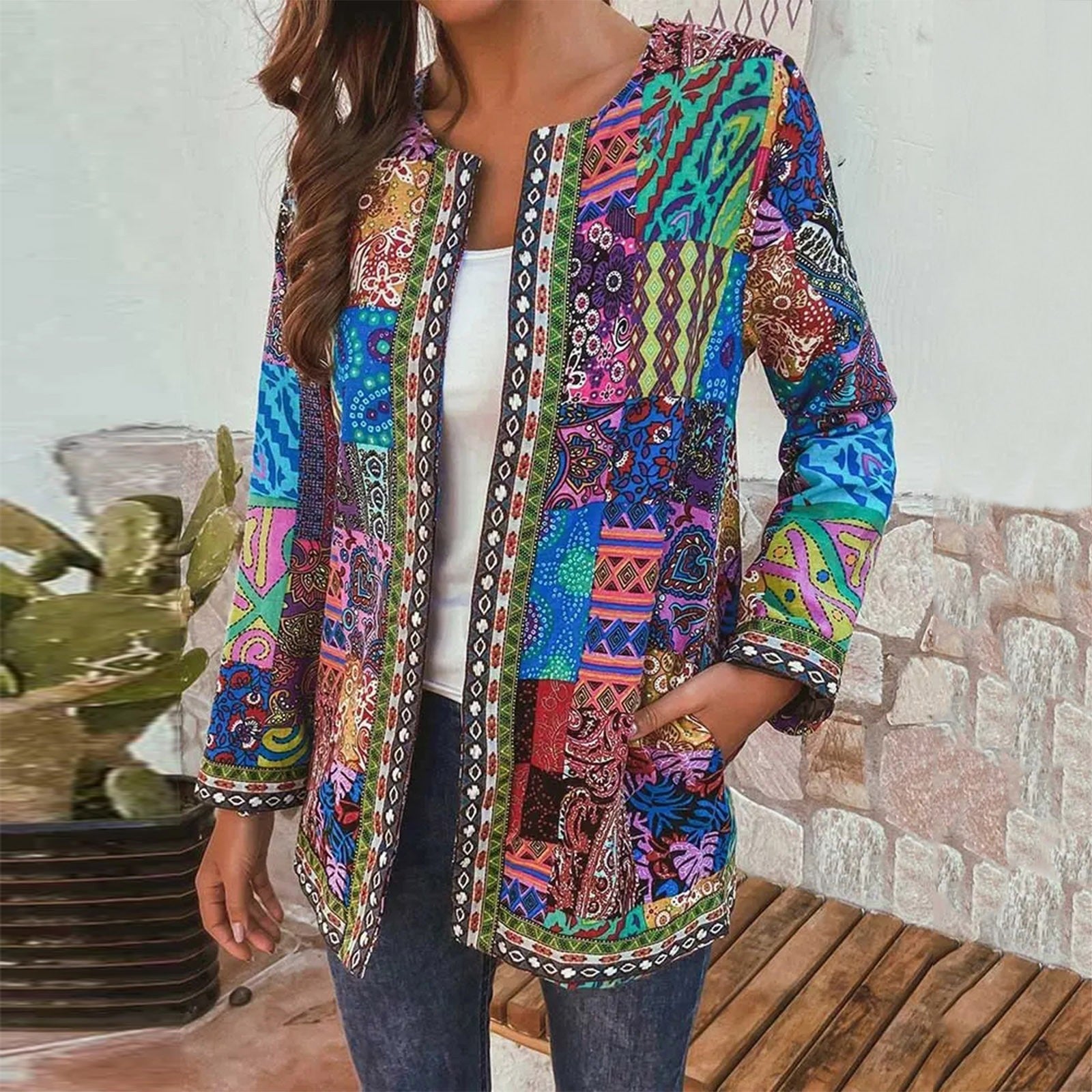 Boho Patchwork Print Jacket