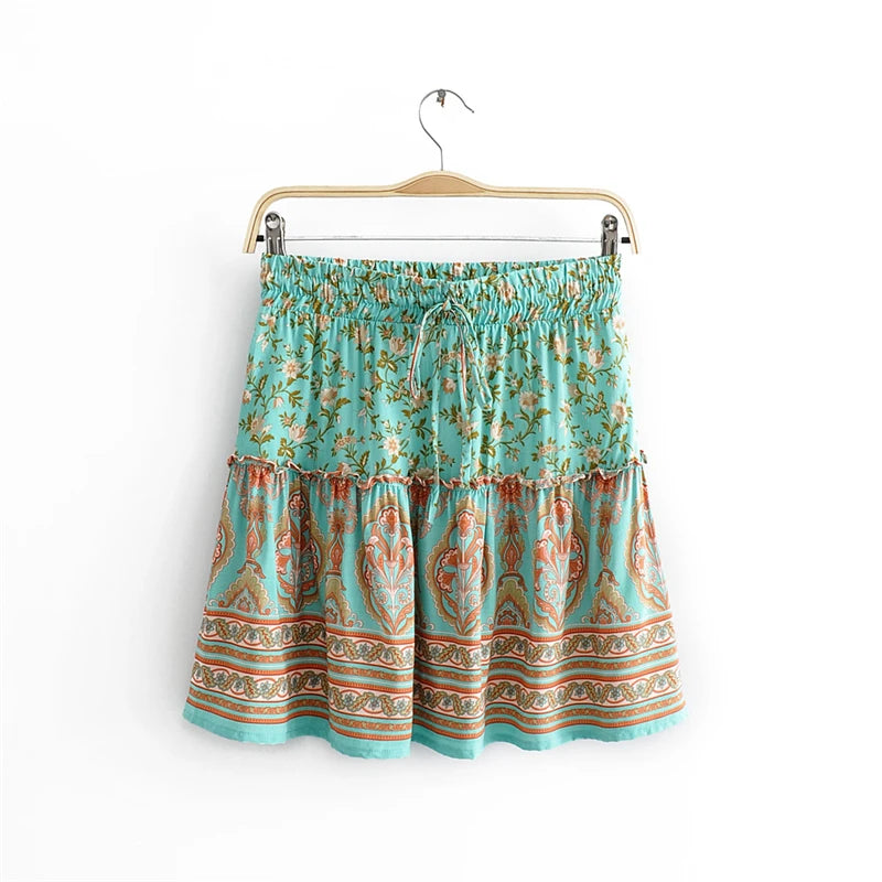 Island Breeze Floral Boho Two-Piece Set - Crop Top & Skirt