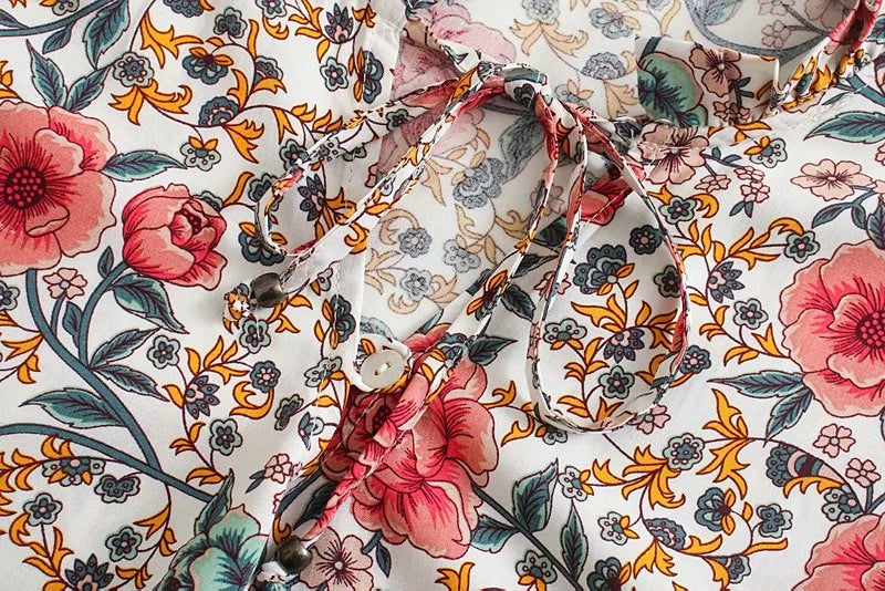 Boho Floral Button-Up Blouse – Rayon Cotton Blend