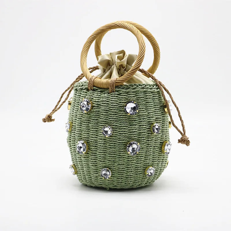 Artisan Sparkle Woven Bucket Bag - Boho Chic