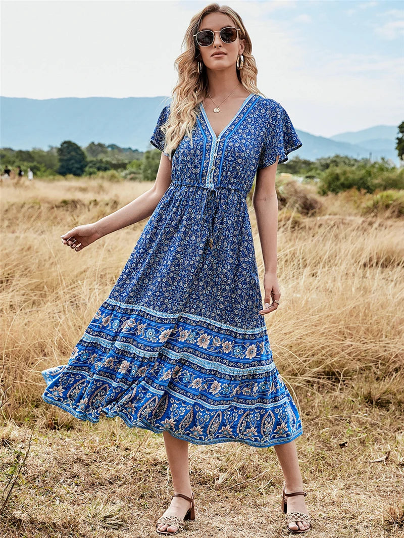 Prairie Song Floral Boho Midi Dress