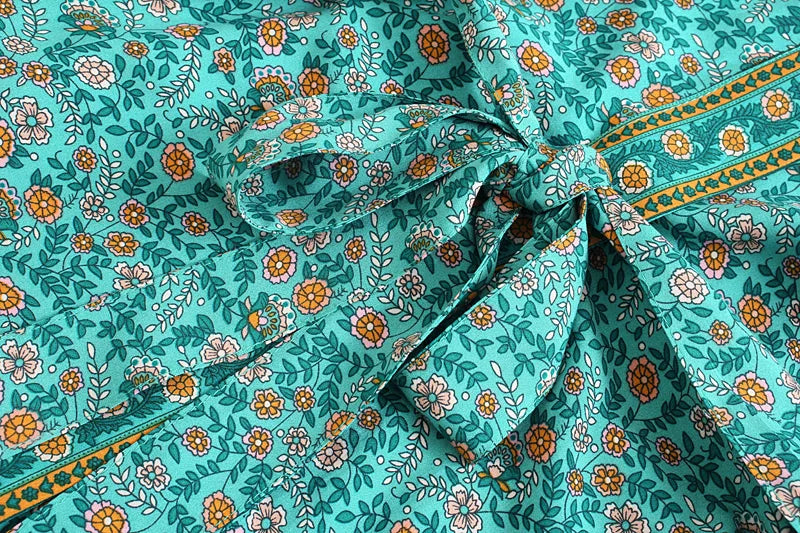 🌿 Boho Turquoise Kimono Dress