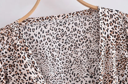 Boho Leopard Tie-Front Blouse – Rayon Cotton Blend
