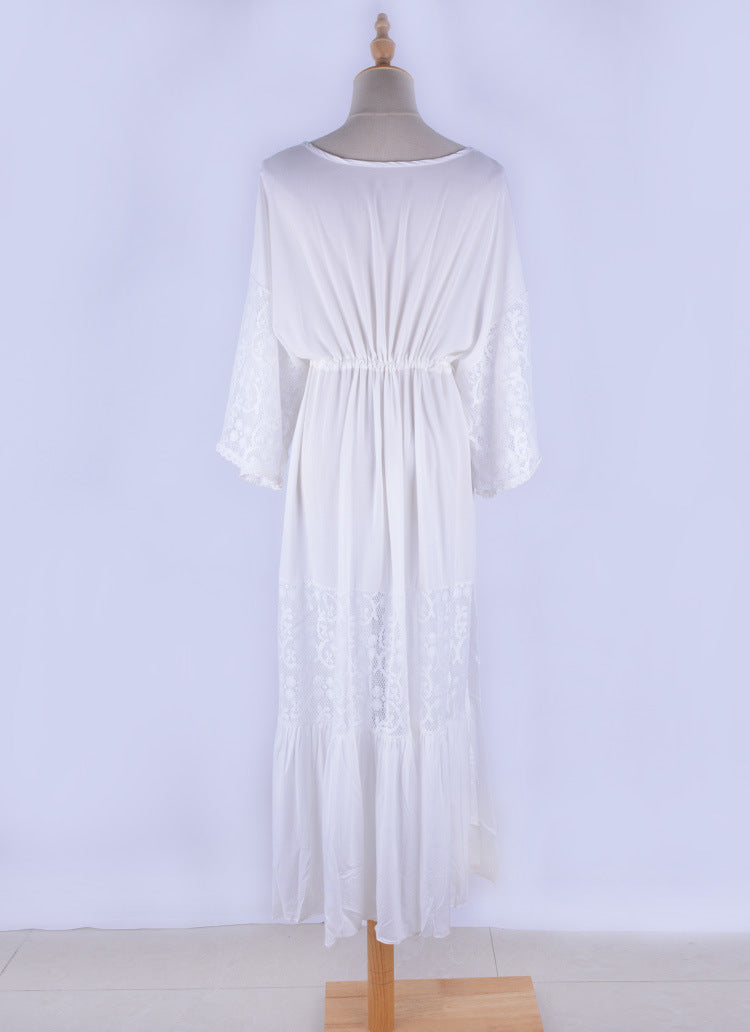Boho Luxe White Cotton Maxi Dress – One Size
