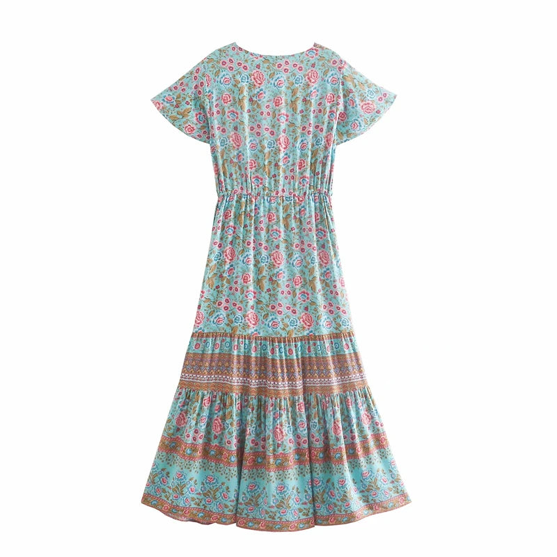 Boho Floral Button-Front Maxi Dress – Cotton &amp; Rayon Blend