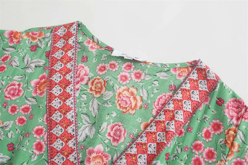 Boho Floral Button-Front Maxi Dress – Cotton &amp; Rayon Blend