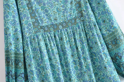 Emerald Breeze Boho Midi Dress