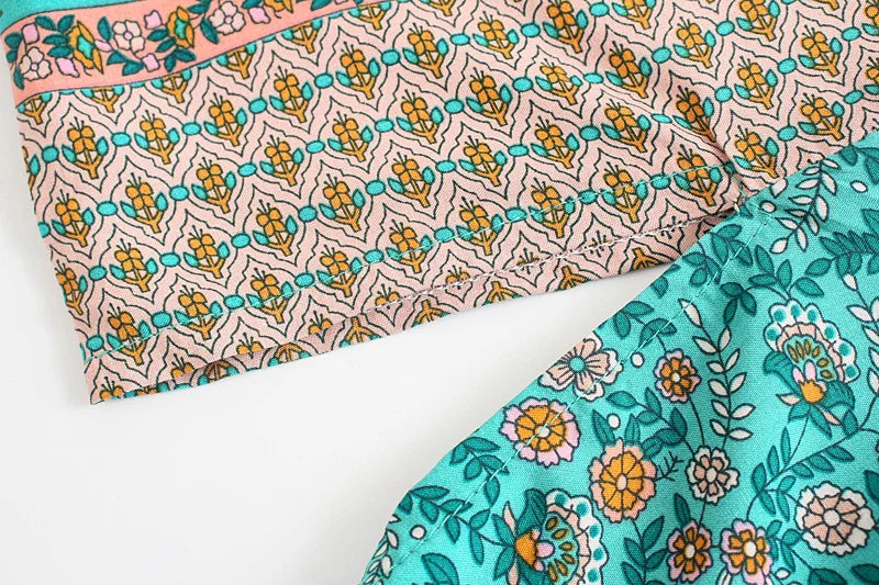 🌿 Boho Turquoise Kimono Dress
