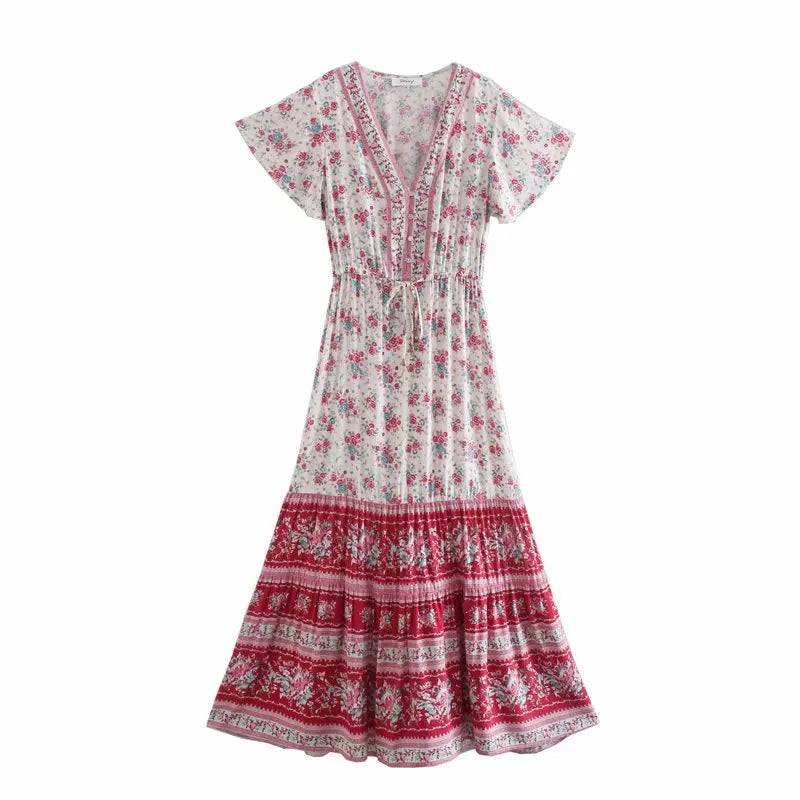 Vintage Boho Floral Maxi Dress