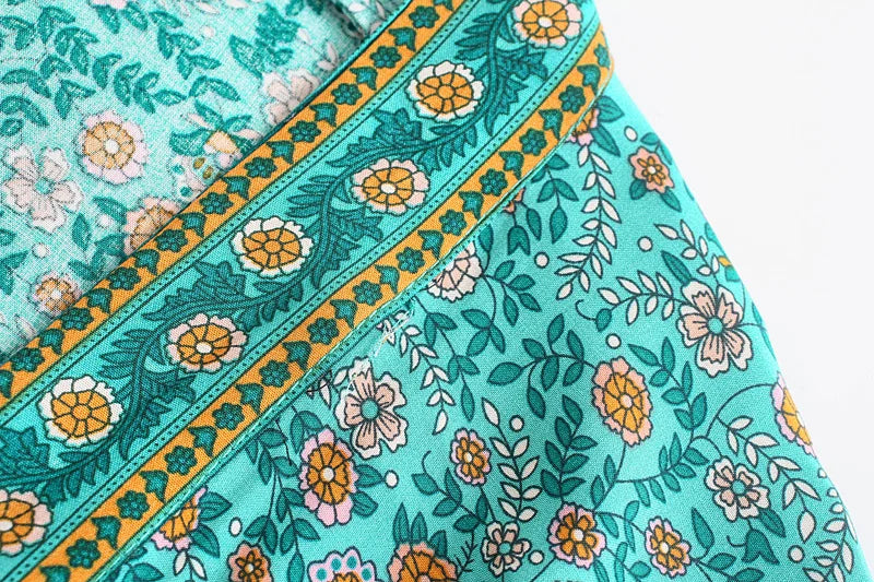 🌿 Boho Turquoise Kimono Dress