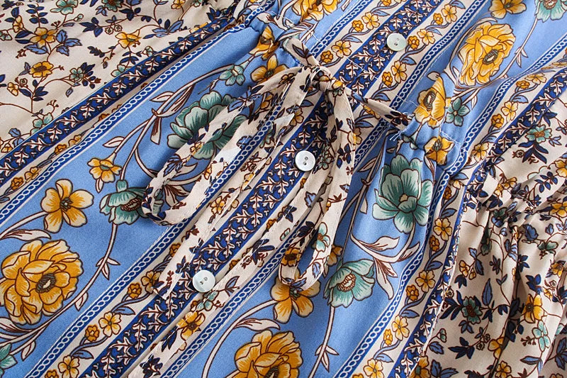 Prairie Bloom Boho Midi Dress - Vintage Floral Charm