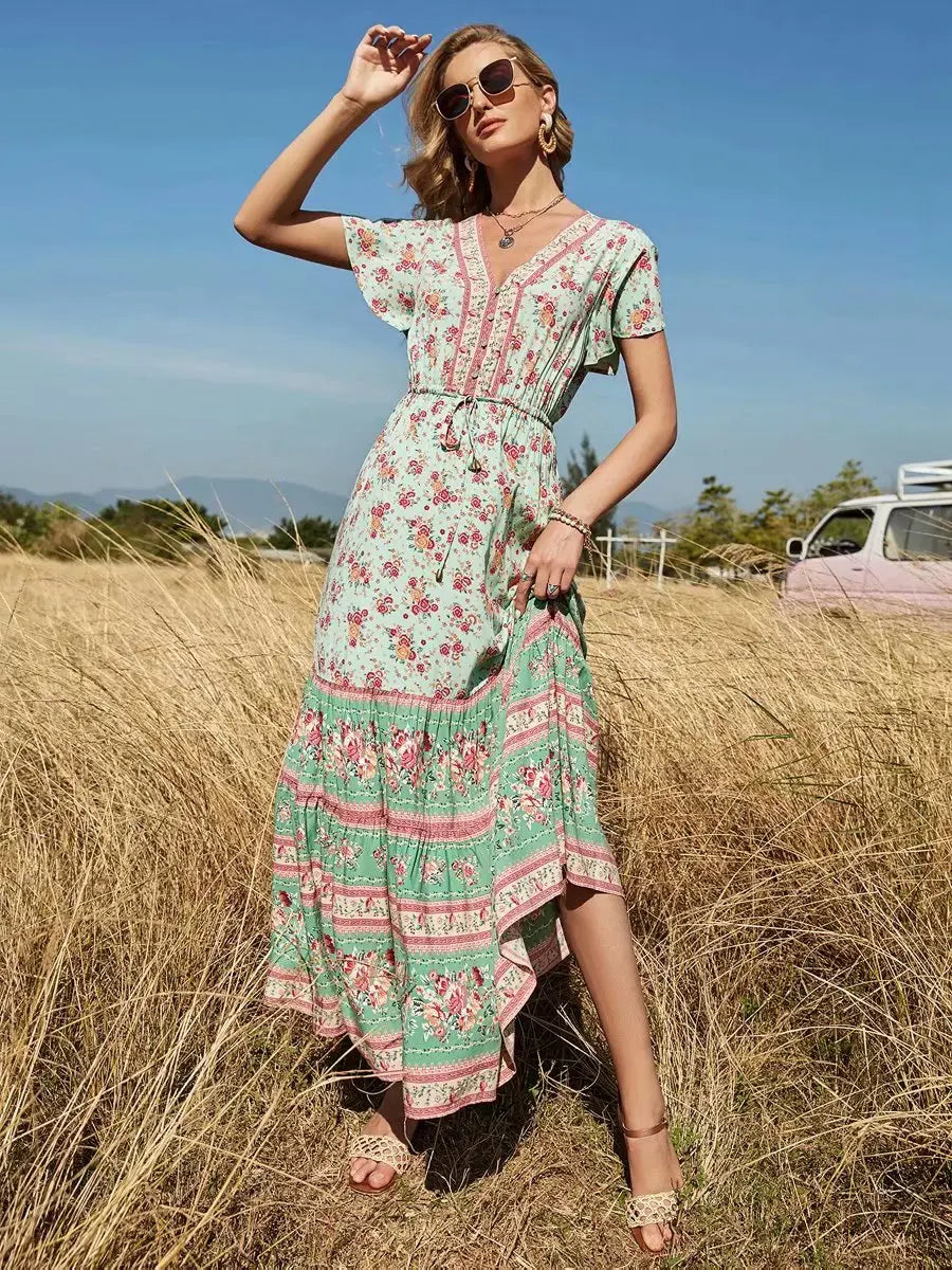 Vintage Boho Floral Maxi Dress