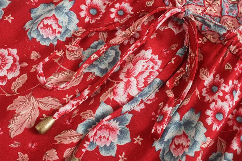 Boho Floral Button-Front Maxi Dress – Cotton &amp; Rayon Blend