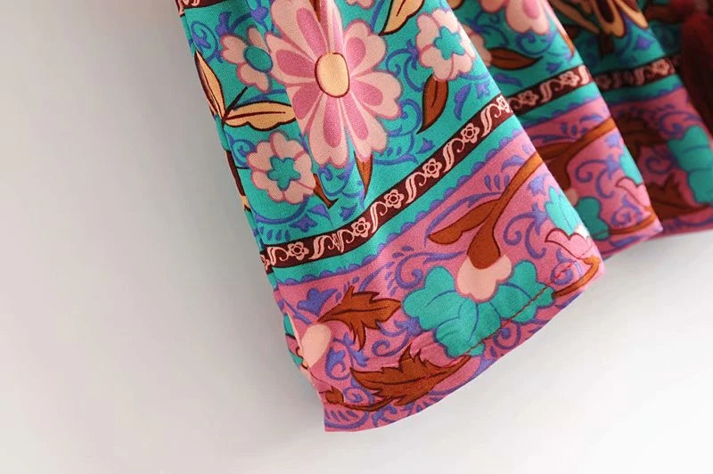 Boho Patchwork Print Long Sleeve Blouse – Colorful Freedom in Every Thread