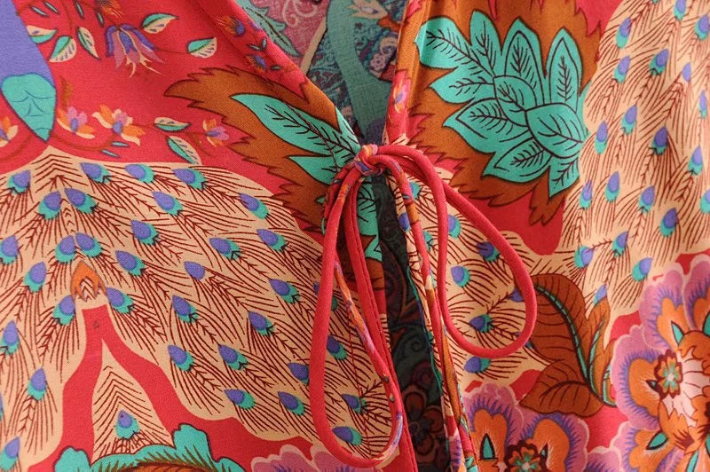 Boho Patchwork Print Long Sleeve Blouse – Colorful Freedom in Every Thread