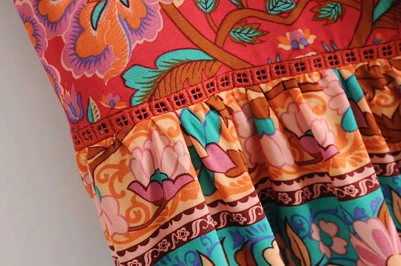 Boho Patchwork Print Long Sleeve Blouse – Colorful Freedom in Every Thread