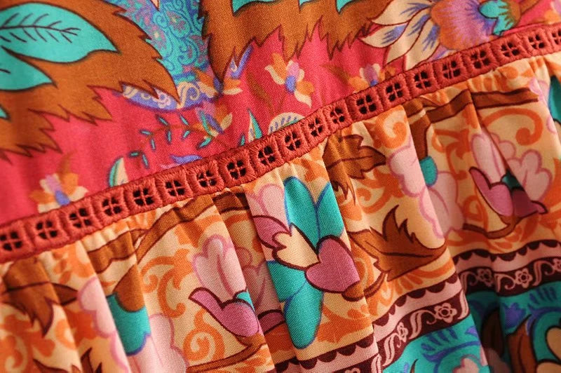 Boho Patchwork Print Long Sleeve Blouse – Colorful Freedom in Every Thread