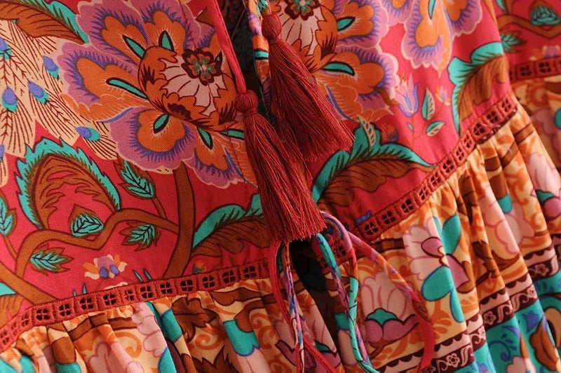Boho Patchwork Print Long Sleeve Blouse – Colorful Freedom in Every Thread
