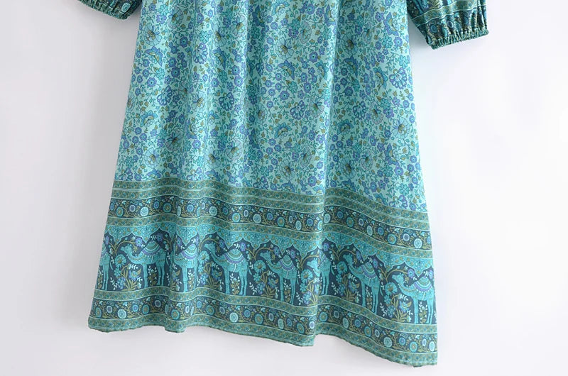 Emerald Breeze Boho Midi Dress