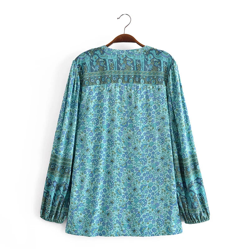Boho Breeze Long Sleeve Top – Green