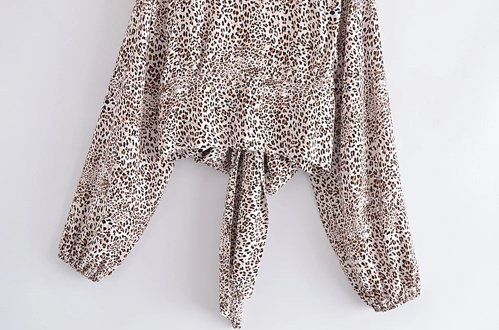 Boho Leopard Tie-Front Blouse – Rayon Cotton Blend