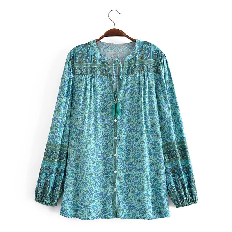Boho Breeze Long Sleeve Top – Green