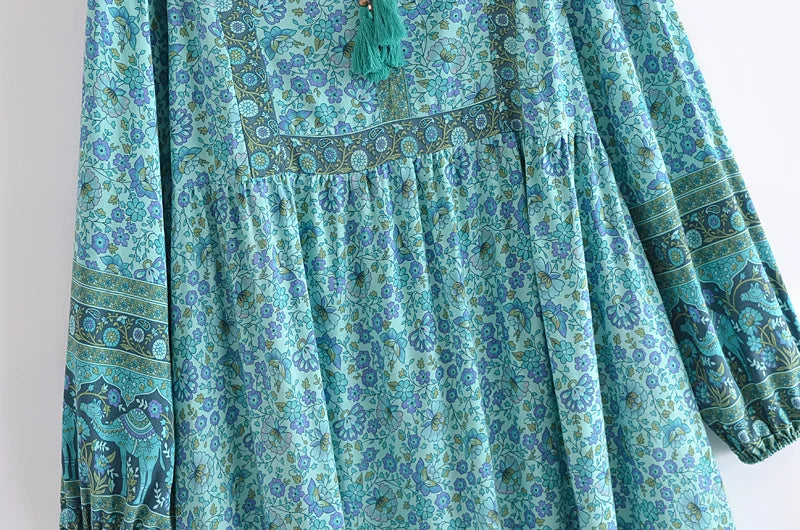 Emerald Breeze Boho Midi Dress
