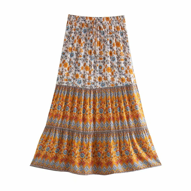 Sunpetal Fields Tiered Boho Maxi Skirt