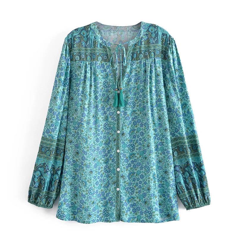 Boho Breeze Long Sleeve Top – Green