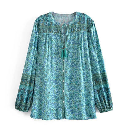 Boho Breeze Long Sleeve Top – Green