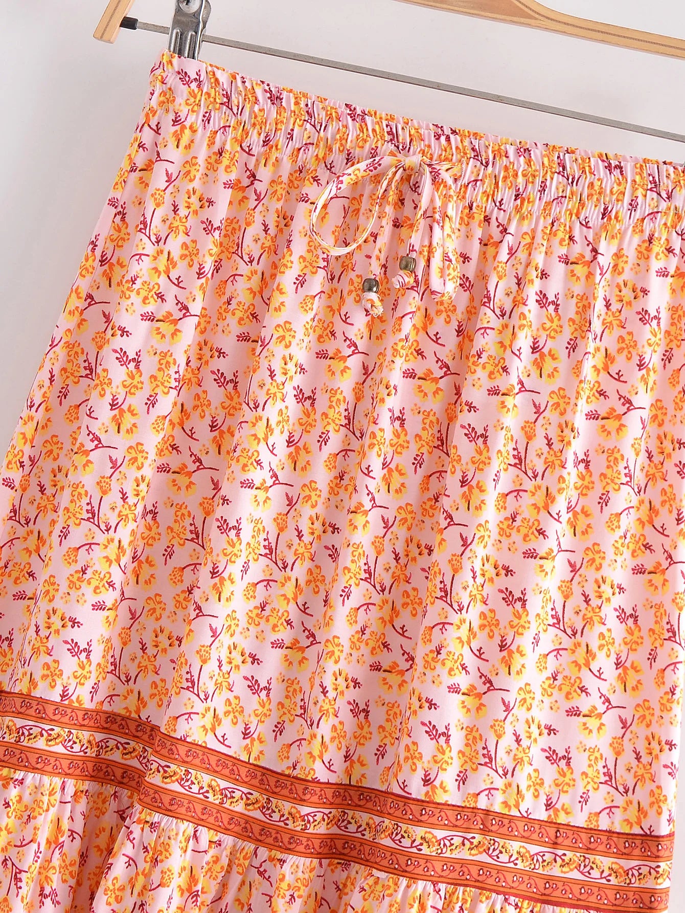 Boho Floral Tiered Midi Skirt – Cotton & Rayon Blend
