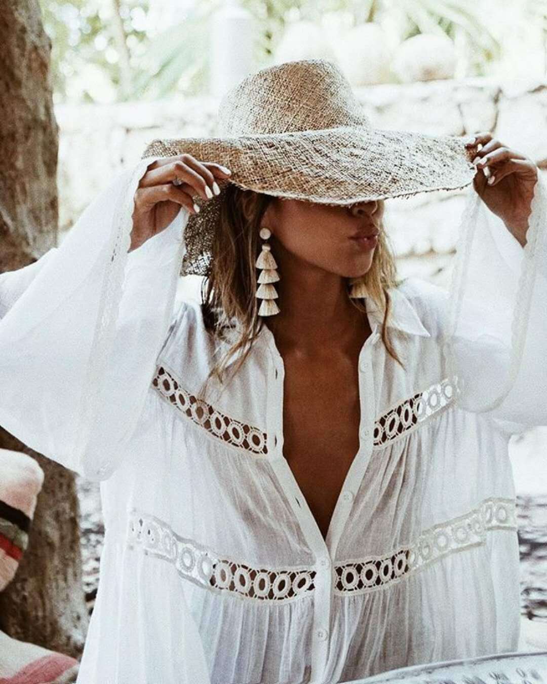 Boho White Beach Cover-Up Tunic – 100% Rayon