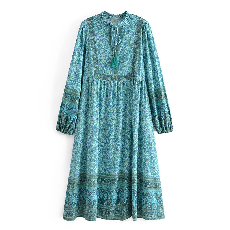 Emerald Breeze Boho Midi Dress
