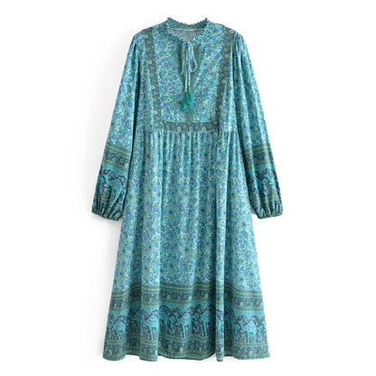 Emerald Breeze Boho Midi Dress