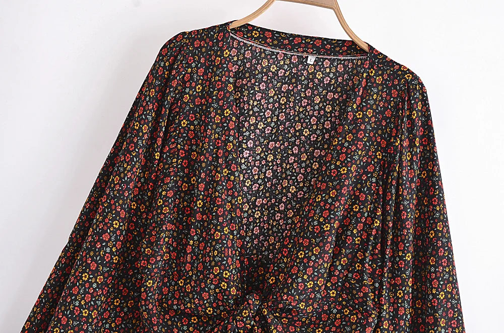 Boho Noir Garden Tie-Front Blouse