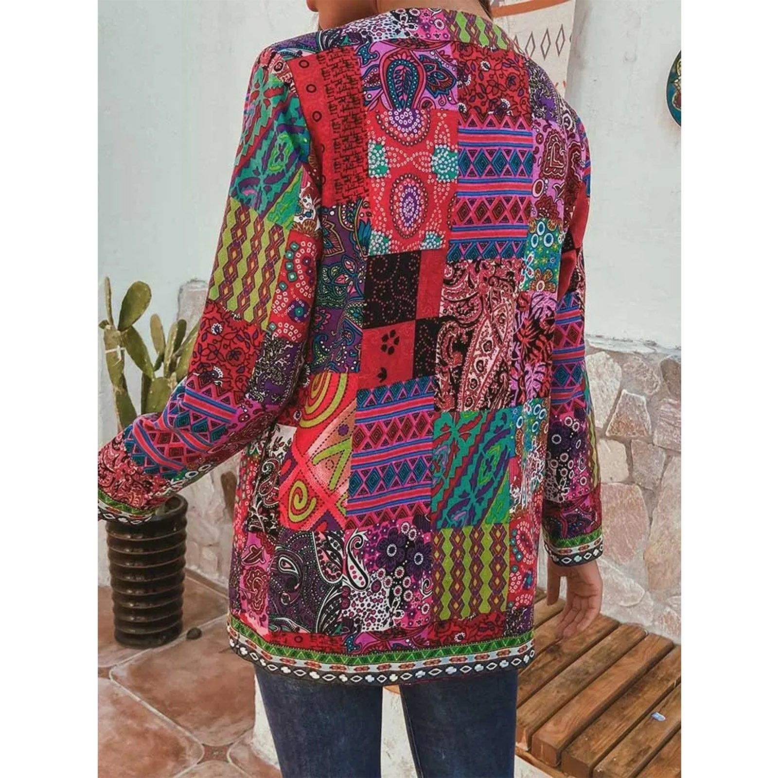 Boho Patchwork Print Jacket