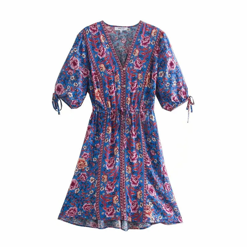 Sunseeker: Boho Floral Tie-Sleeve Mini Dress