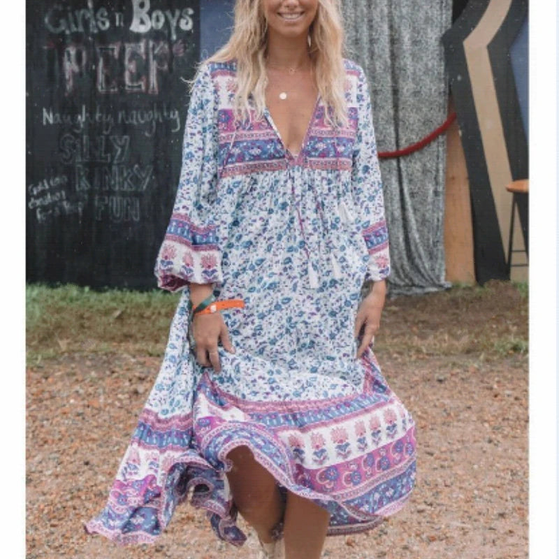 Festival Spirit: Boho Floral Tassel Maxi Dress