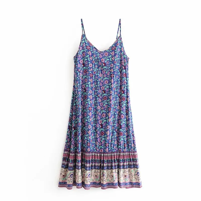 Whimsical Bloom: Boho Floral Midi Sundress