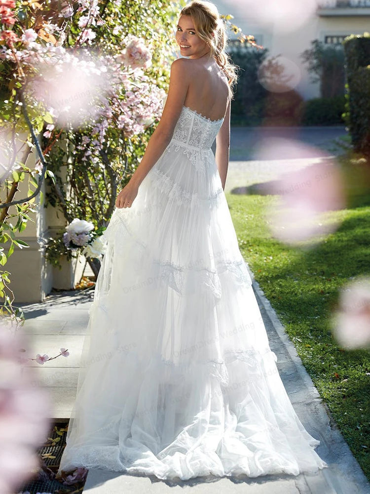 Boho Sweetheart Tulle Wedding Dress