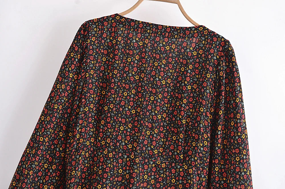Boho Noir Garden Tie-Front Blouse