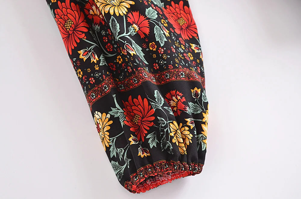 Boho Noir Garden Tie-Front Blouse