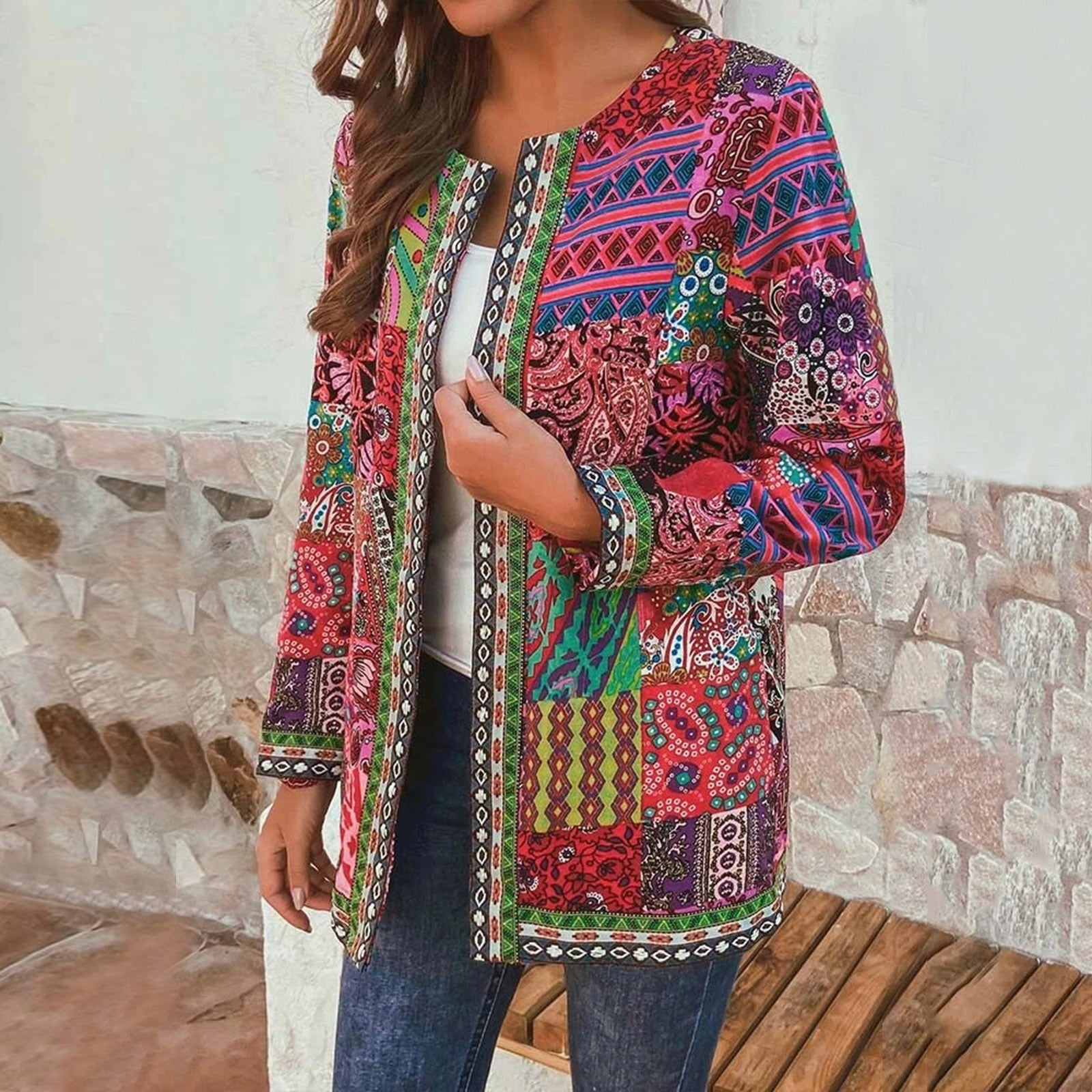 Boho Patchwork Print Jacket