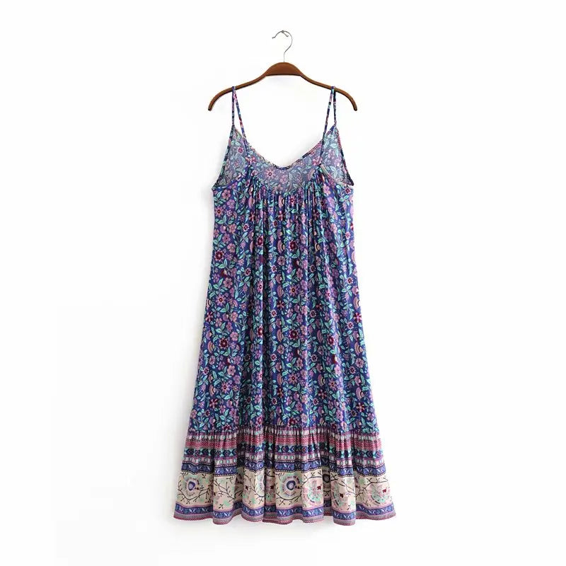 Whimsical Bloom: Boho Floral Midi Sundress