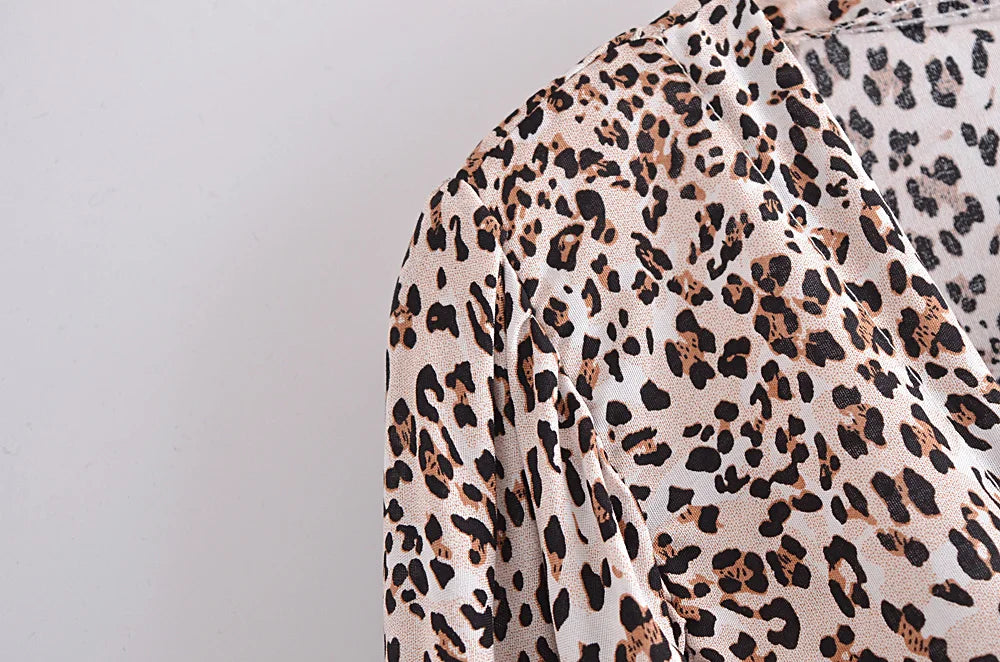 Boho Leopard Tie-Front Blouse – Rayon Cotton Blend
