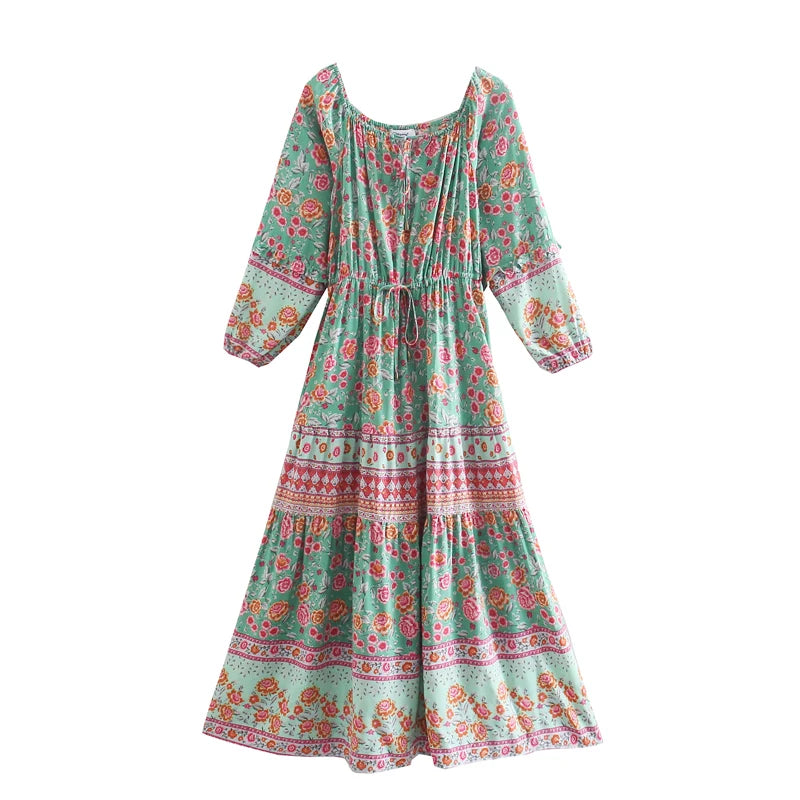 Windswept Blooms Off-Shoulder Boho Maxi Dress