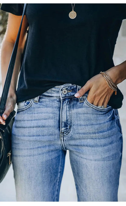 Boho Distressed Cuffed Denim Jeans – Effortless Style, Everyday Cool