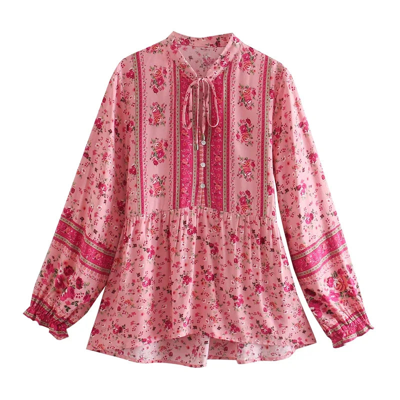 Gypsy Soul Floral Boho Blouse - Tie-Front