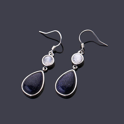 🌌 Water Drop Moonstone & Blue Sandstone Earrings