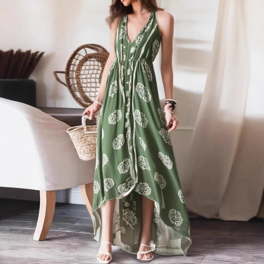 Goddess Glow: Boho Halter High-Low Maxi Dress